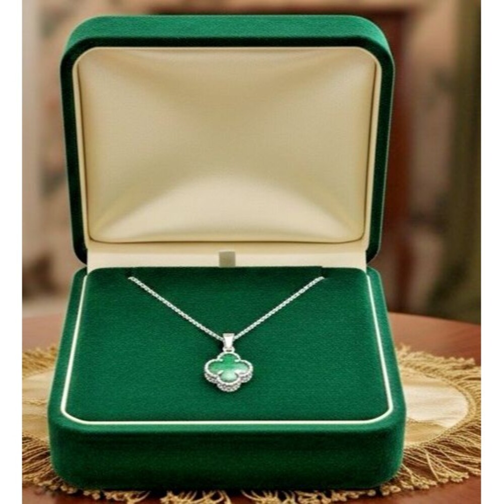 Sterling Silver Malachite Clover Pendant Necklace 925 Italy 20” Box Chain NEW